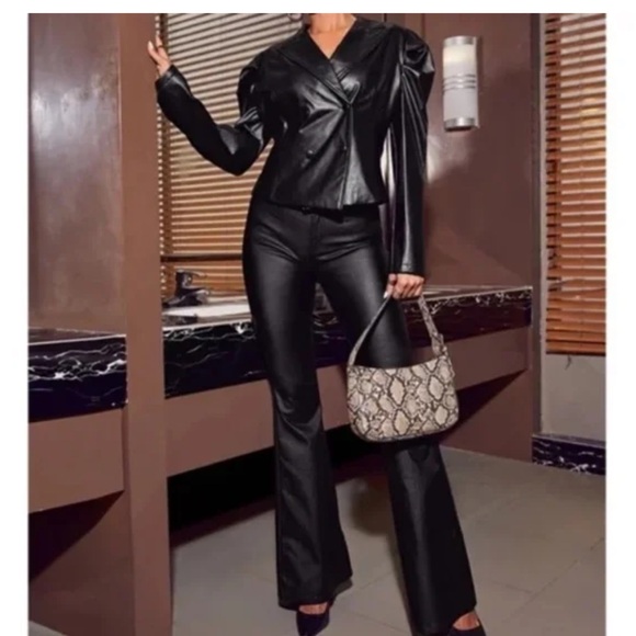 NWT Vibrant M.I.U Elegant Black Flare faux Leather Pants - Picture 2 of 9